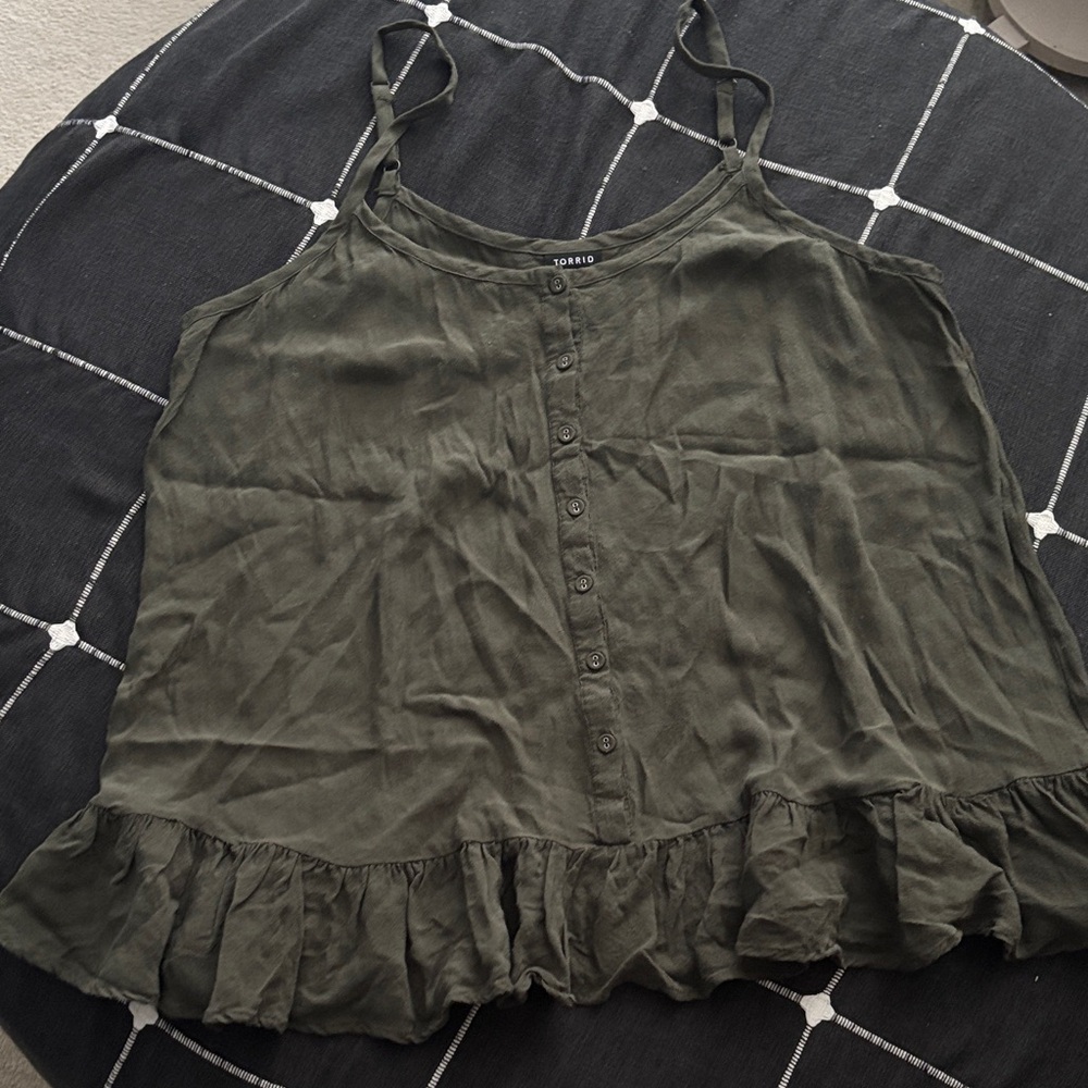 Torrid Olive Ruffled Button-DownTop